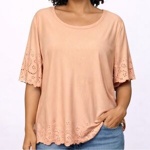 Allie & Rob Peach Eyelet-Hem Short Sleeve